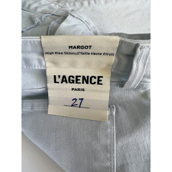 L'AGENCE Margot High Rise Ankle Skinny Jeans Powder Light Wash 27 NWT Rough Hem - Picture 5 of 7